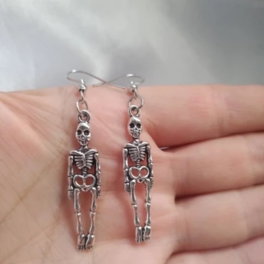 Skeleton Body Dangle Hanging Earrings - Silver